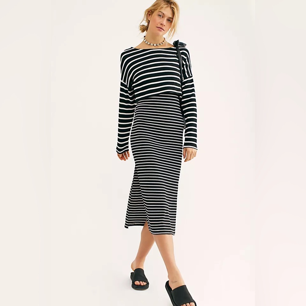 Free People Zinnia Black and White Striped Dress Set